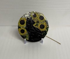 Black Cat Sunflower Suncatcher 3” Round Multicolor Glass Metal Window Decor