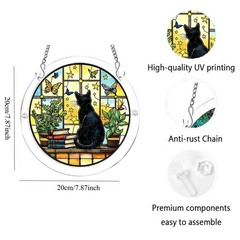 Warm Yellow Star Window Black Cat Stacked Books Acrylic Puzzle Suncatcher Gift
