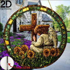 Angel Cross Suncatcher, Religious Acrylic Window Hanging Christian Decor Gift