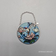 VTG Amia Hummingbird Flowers Glass Suncatcher Round 3.5″ Window Hanging Decor