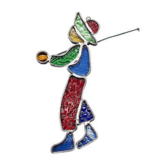 Stained Glass Suncatcher Window Decor Boy Man Dad Going Fishing w Pole Vintage