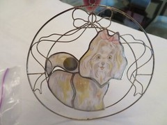 Lhasa Apso Dog Sun Catcher Gold Color Frame CAPIZ Shell Dog 1990 ENESCO CUTE