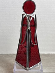 VTG Stained Glass Angel 9” Tall Suncatcher Red Holding Flowers Wings