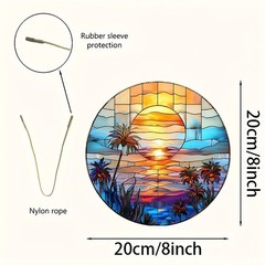 Tropical Beach Sunset Palm Tree Ocean Wave Round Acrylic Suncatcher Summer Decor