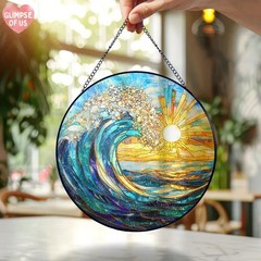 Ocean Wave Acrylic Suncatcher – Stained Glass Style Window Hanging