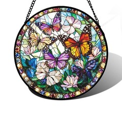 Colorful Butterfly Stained Glass Suncatcher for Home Decor and Gifts 7.8 in