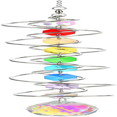 Suncatcher Wind Spinner Gazing Ball Spiral Tail, Crystal Sun Catchers with Seven