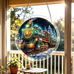 Color Steam Train Snow Fir Starry Night Art Acrylic Puzzle Suncatcher Gift