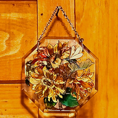 AMIA Denver, CO. Hand Painted Octagonal Suncatcher Dragonfly & Sunflowers 4.625″
