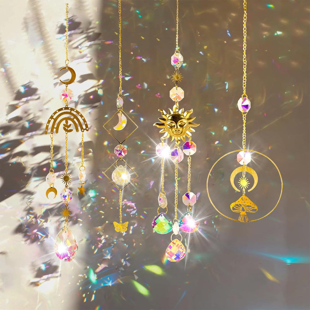 4 Pieces Crystal Suncatcher for Windows Hanging Decor Crystals Prism Rainbow Mak
