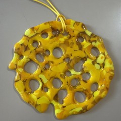 Fused Glass Handmade Round Brilliant Yellow Sun Catcher Signed By Artist