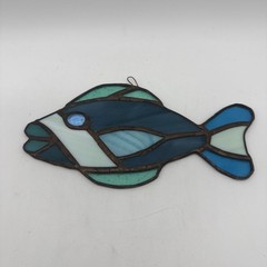 Stained Glass Fish Suncatcher Blue Green Tropical Ocean Window Coastal Granny
