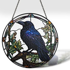 Gothic Stained Glass Suncatcher Ravens for Indoor Decor and Nature Gifts