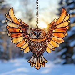 Mandala Owl Suncatcher – Boho Window Ornament, Stained Glass Decor for Home