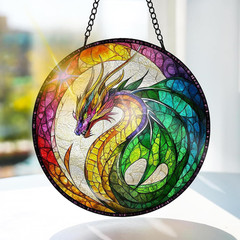 Dragon Stained Glass Suncatcher Window Hanging – Animals Indoor Window or Doorwa