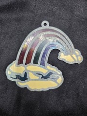 Vintage Stained Glass Rainbow w/Clouds & Birds Sun Catcher Window Ornament Pride