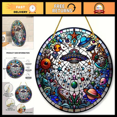 Colorful UFO Alien Acrylic Sun Catcher – Stained Window Hanging Decor Gift 7.8