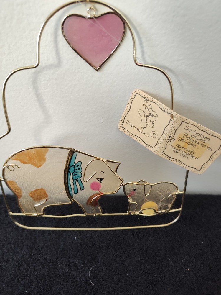 Pig Lovers: Capiz shell pig suncatcher, handcrafted in the Philippines, VTG