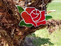 Stained Glass Beautiful Red Rose Handcrafted By Seller Great Gift!