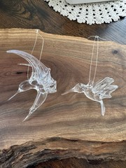 Vintage Clear Art Glass Hummingbird Ornaments Hand Blown Bird Suncatcher Pair