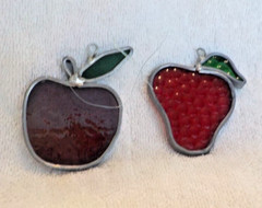 Stained Glass apple and strawberry Hanging Sun Catchers 2″ x 2.5″