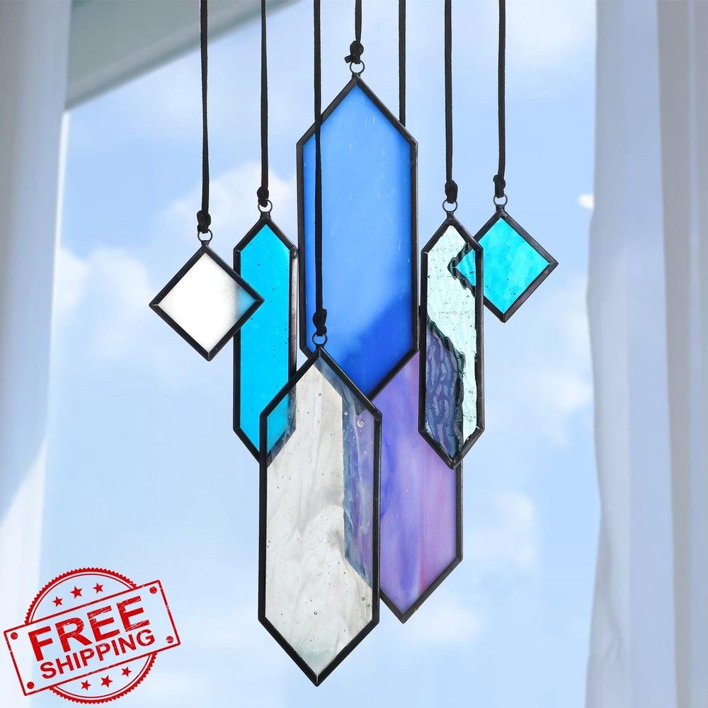 HDCRYSTALGIFTS Stained Glass Blue Purple 7pc