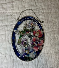 Amia Hummingbird Flower Handpainted Glass Suncatcher Oval On Chain Rejoice