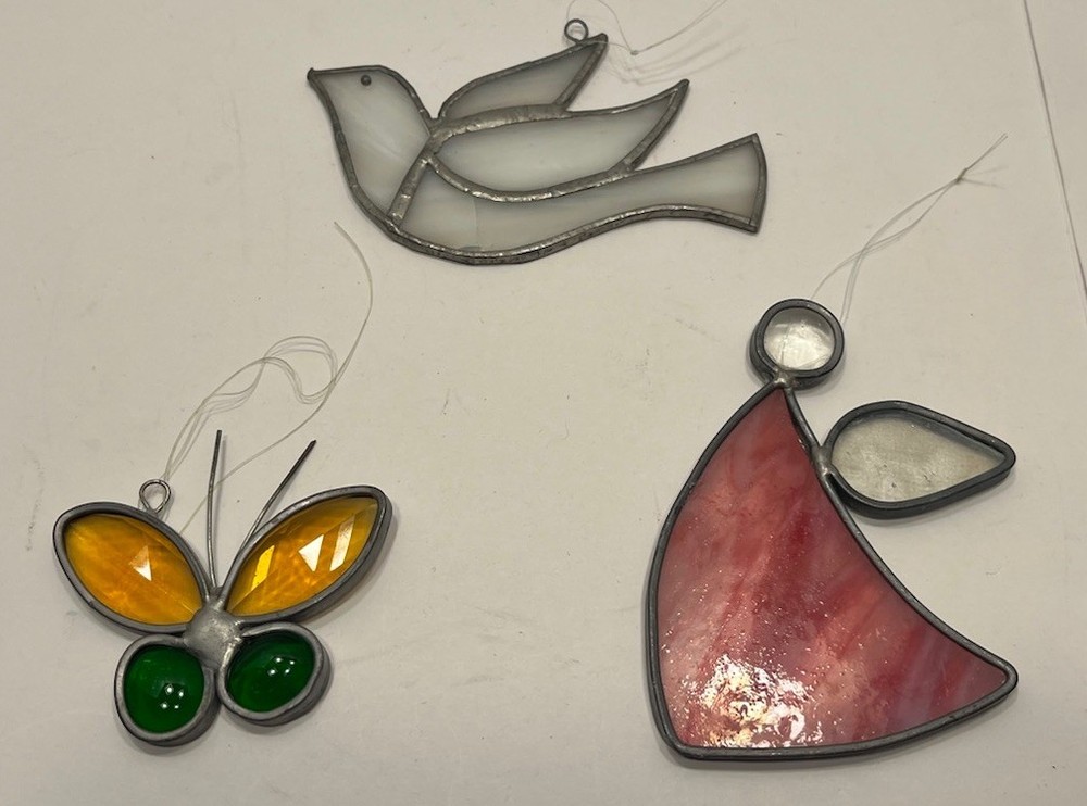 Stained Glass Sun Catchers Lot of 3 – Butterfly, Dove, & Angel