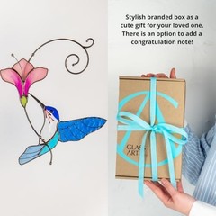 Handmade Multicolor Stained Glass Hummingbird Suncatcher – Unique Window Decor,