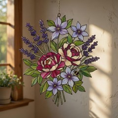 Lavender Rose Floral Suncatcher Acrylic Garden Decor Gift
