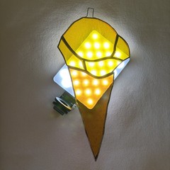 VINTAGE Set of 3 Stained Glass Suncatchers Ice Cream Cone Float Banana Split (2)