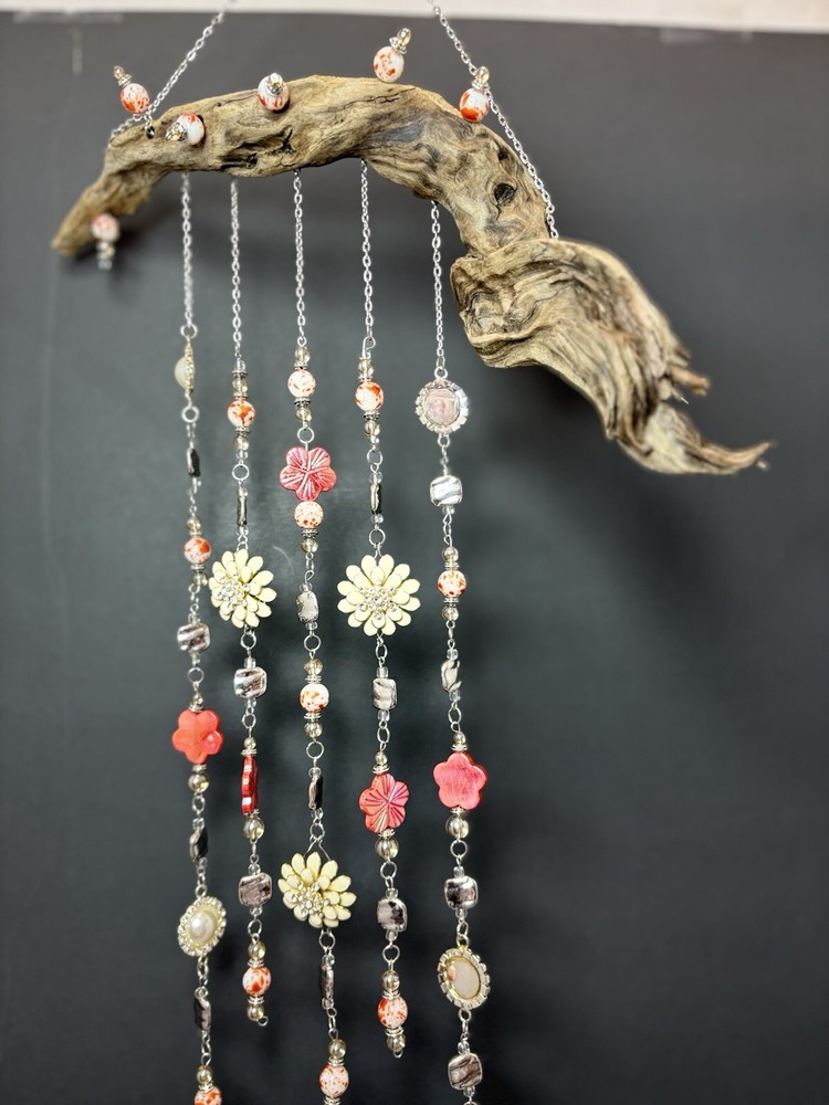 Suncatcher Driftwood Decor Orange Flowers Sliver