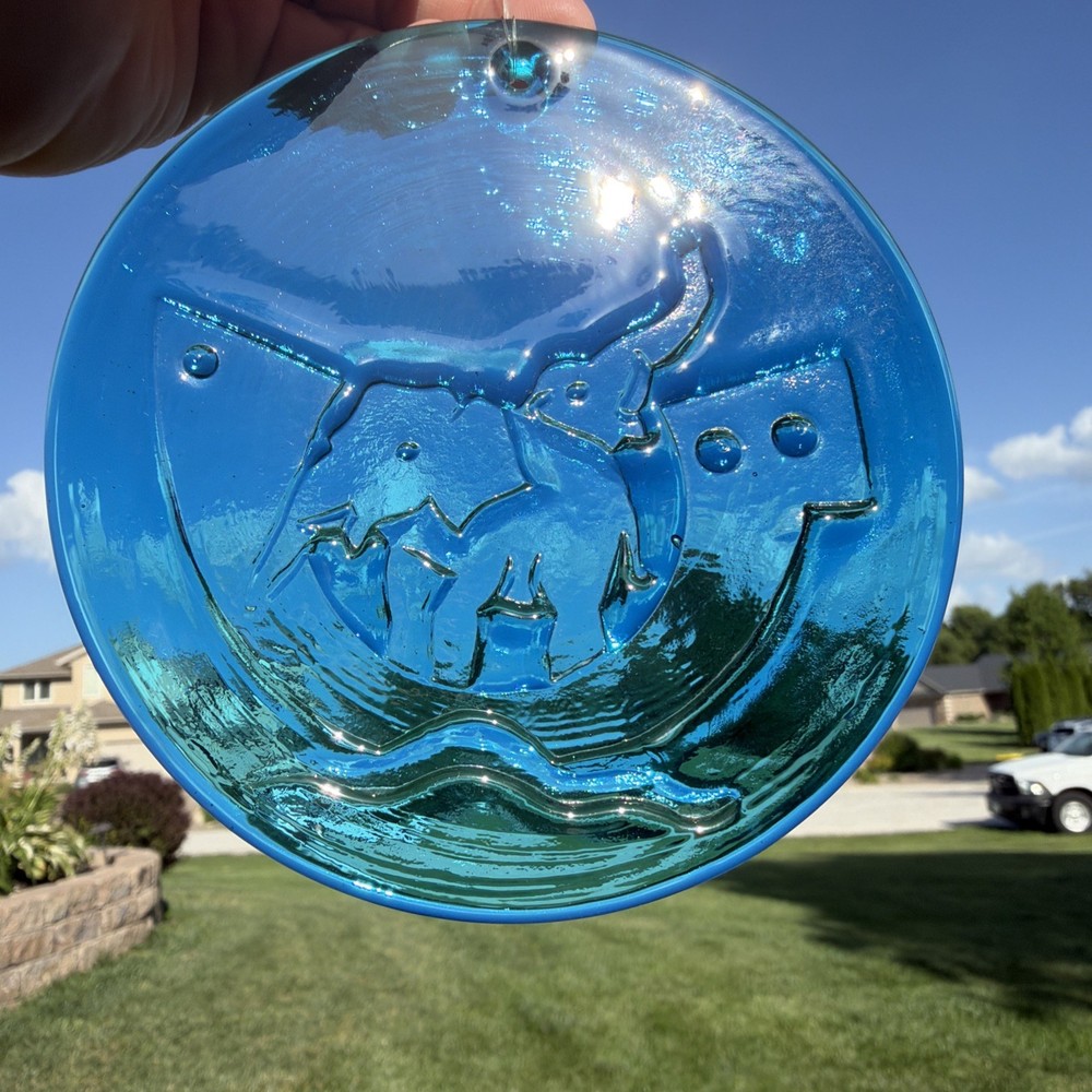 Holmegaard Michael Bang 4½” Round Blue Noah’s Ark Elephants Suncatcher