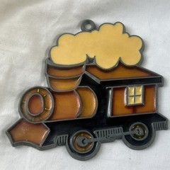 Toy Train Steam Engine Sun Catcher 4″ Acrylic Metal Brown Black