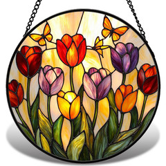 Butterfly Tulip Stained Glass Suncatcher Window Hanging Floral Home Decor Gift