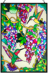 Hummingbird Floral Stained Glass Window Hanging Suncatcher Panel 10×15 Decor