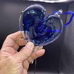 Large Blue Glass Heart Suncatcher Ornament (Holder Not Included)