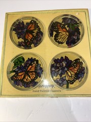 Vintage Joan Baker Designs Stained Glass Monarch Butterfly Wings Set Of 4 Boxed