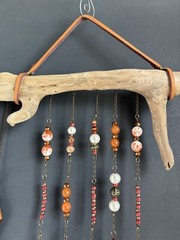 Driftwood Orange Beaded Pearl Bronze Chain Sun Catcher Home Decor Wind Chime