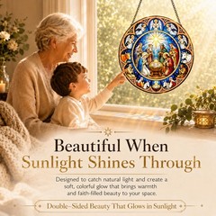 Stained Glass Nativity Suncatcher – Faith Window Decor for Home and Office