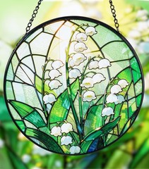Lily of the Valley Stained Glass Suncatcher – Boho Wall Art Decor 7.8″