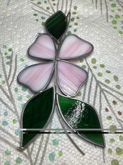 Handmade Stained Glass Shamrock Sun catcher Pink Green Floral Window