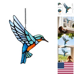 Art Deco Bluebird Window Hanging Suncatcher – Handmade Stained Glass Decoration