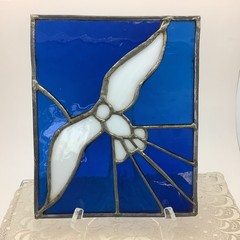 Vintage stained glass suncatcher Blue, White Seagull Or Dove 8×9 Real Glass!