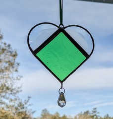 Green Stained Glass Heart Suncatcher, Swarovski Crystal, Glass Prism