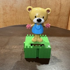 Solar Powered Dancing Bear With Pink Flowers Blue Dress Tested Working