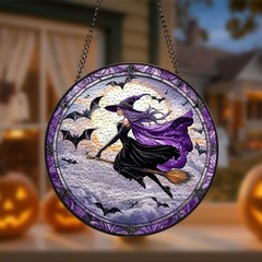 Flying Witch Suncatcher, Halloween Stained Glass, Gothic Window Decor