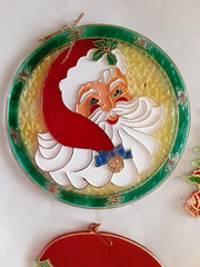 Vintage Christmas Plastic Suncatchers Lot of 6 MCM Holiday Santa Rudolph Decor