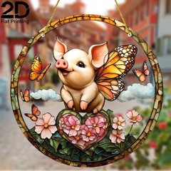 Winged Pig Acrylic Suncatcher Cute Whimsical Boho Window Wall Hanging Decoration