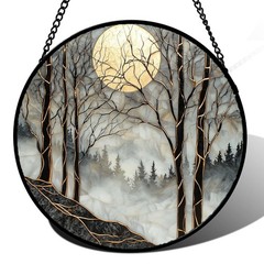 AMDERVEN Stained Glass Window Hanging Black and White Gold Moon Forest Sun C…